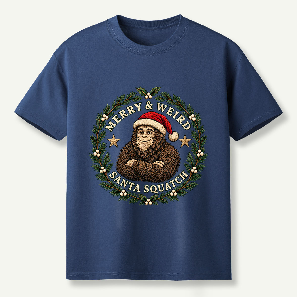 Merry And Weird Santa Squatch Christmas Wreath T-Shirt