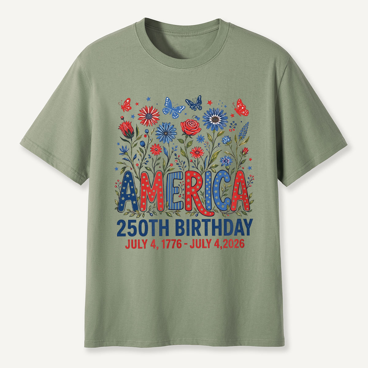 America 250th Birthday July 4 1776‑2026 Floral T‑Shirt