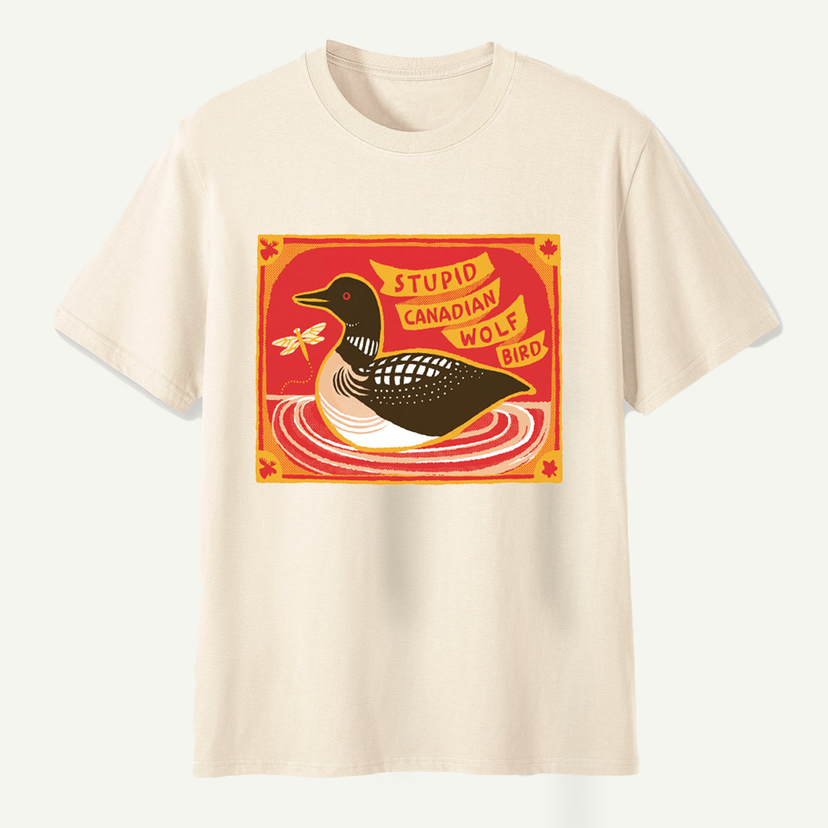 Stupid Canadian Wolf Bird Duck Lake Wildlife Retro Illustration T-Shirt