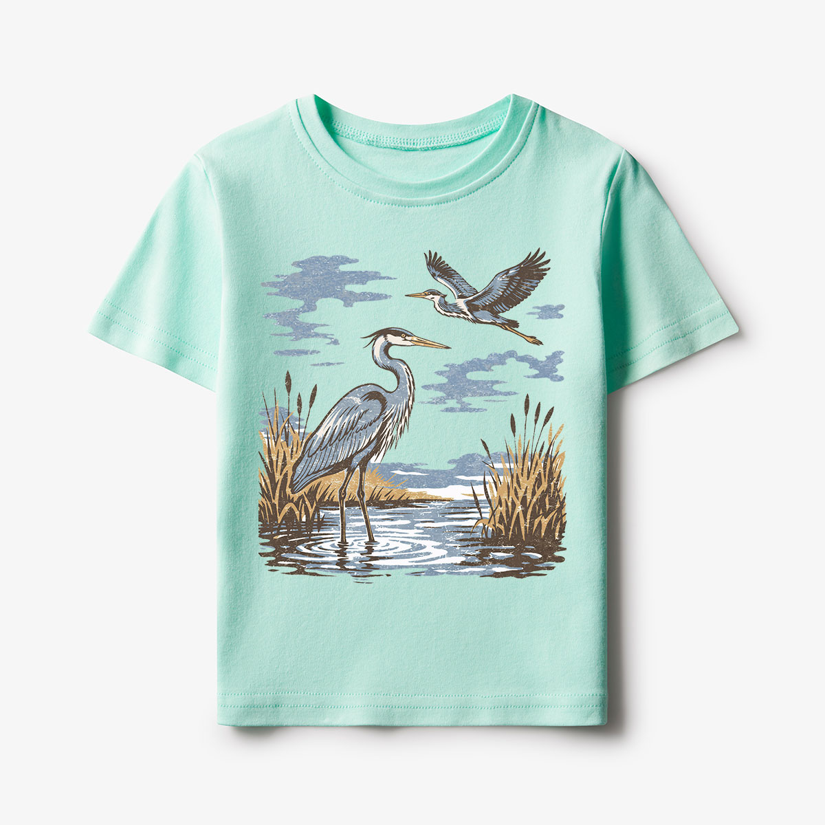 Vintage Heron Wetland Bird Nature Kids T-Shirt