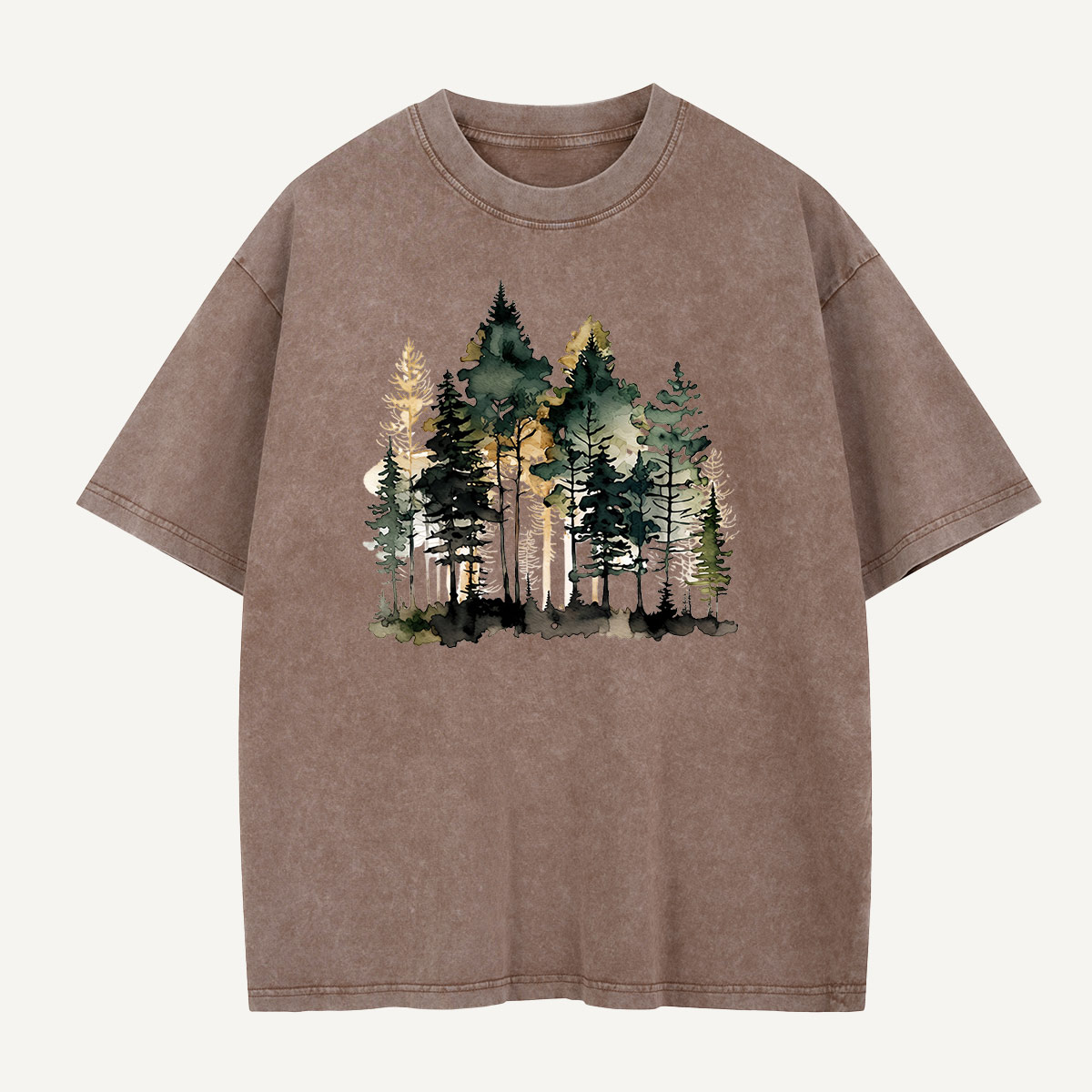 Watercolor Pine Forest Landscape Washed T-Shirt