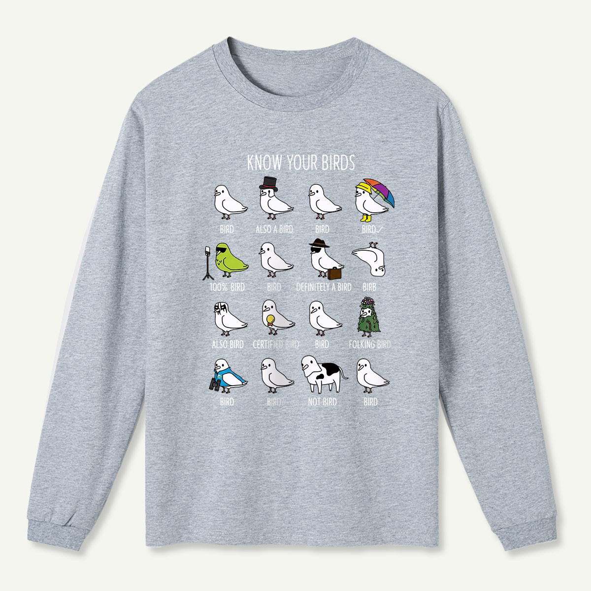 Know Your Birds Bird Chart Long Sleeve T-Shirt