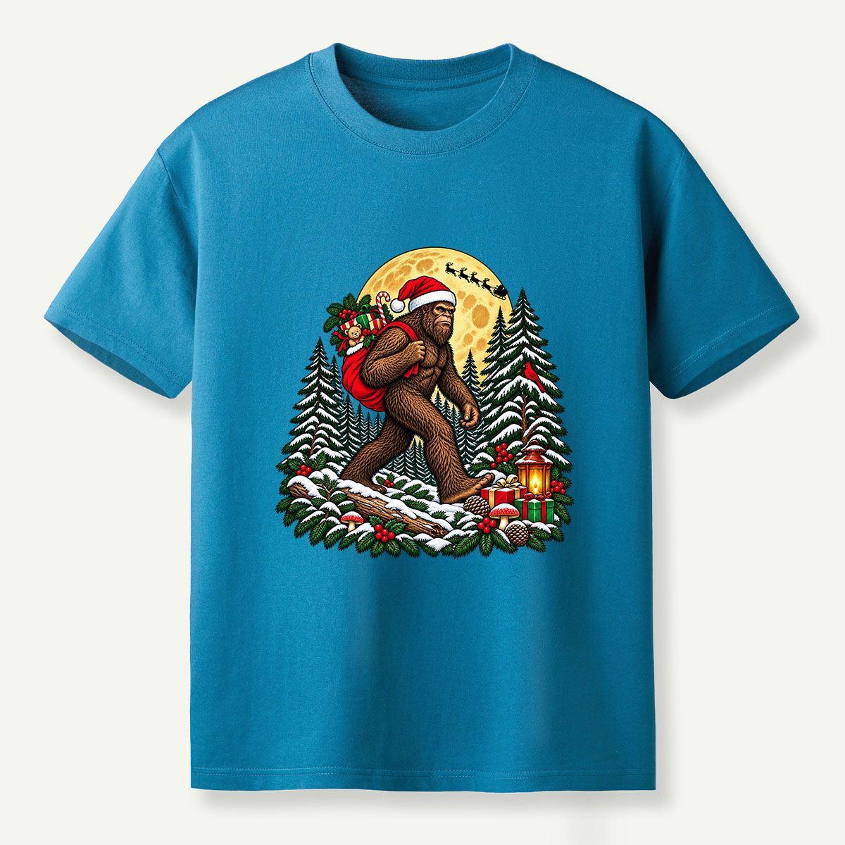 Christmas Bigfoot Santa Gift Delivery In Snowy Forest T-Shirt