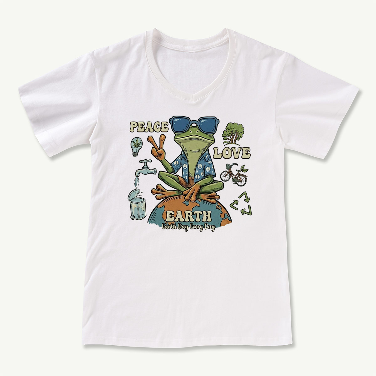 Peace Love Earth Frog V-neck T-Shirt