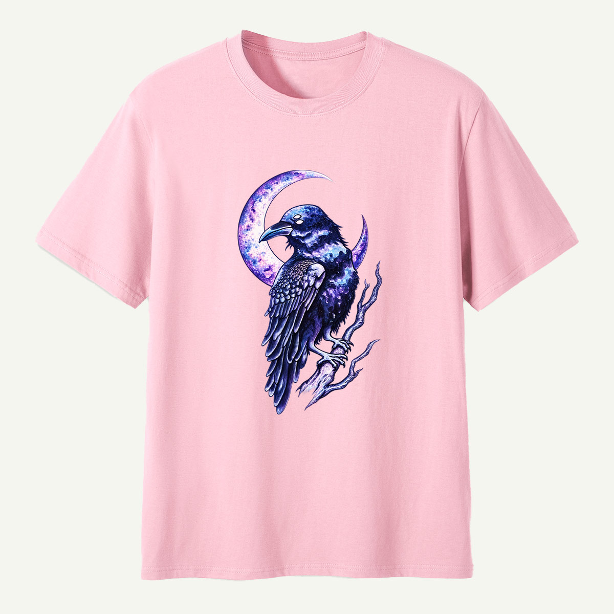 Galaxy Raven Crescent Moon Celestial Art T-Shirt