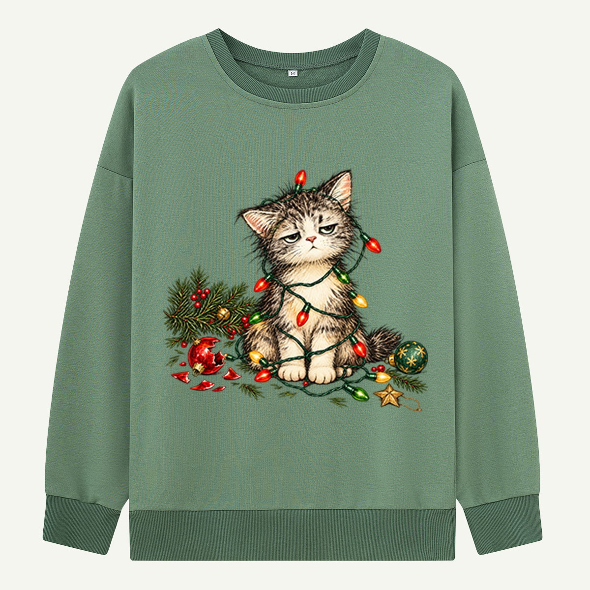 Grumpy Christmas Kitten Tangled In Holiday Lights Sweatshirts