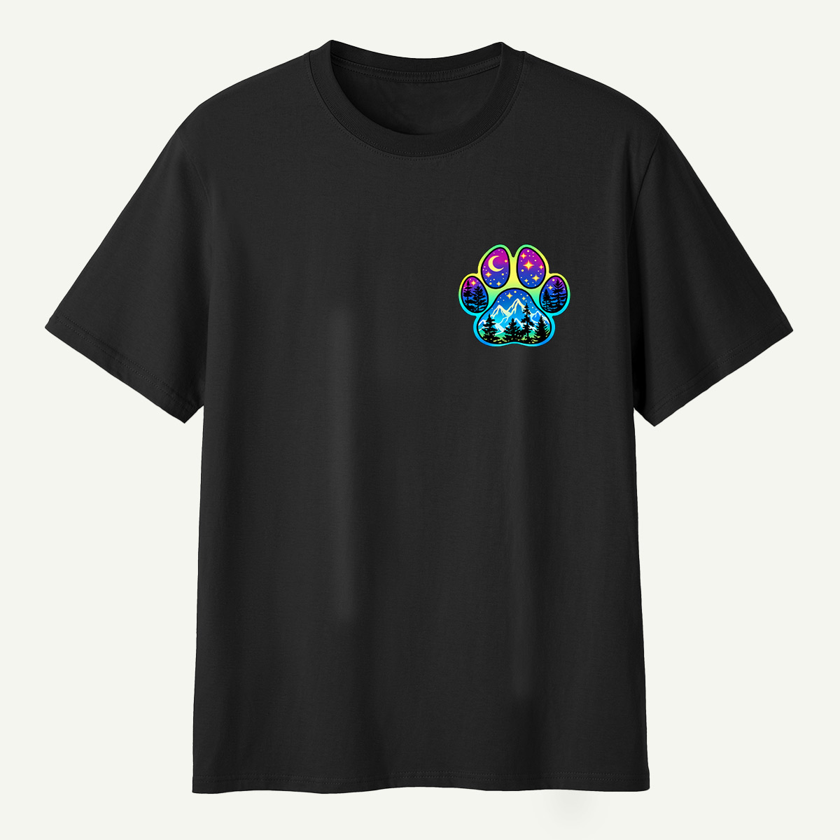 Celestial Mountain Forest Paw Print T-Shirt