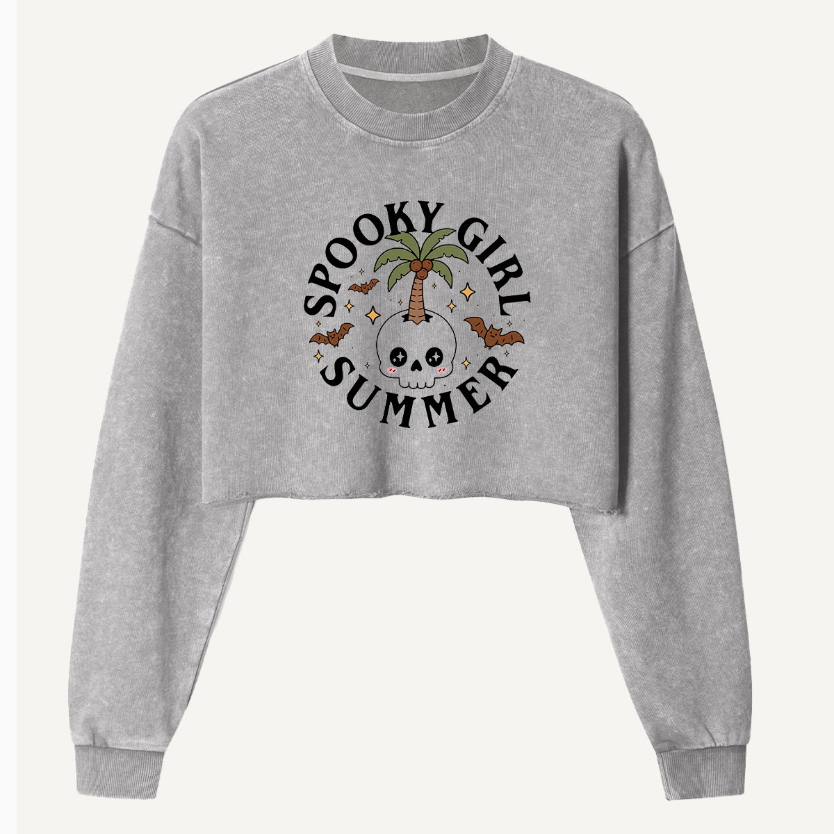 Spooky Girl Summer Ghost Vacation Women's Washed Cropped Sweatshirt