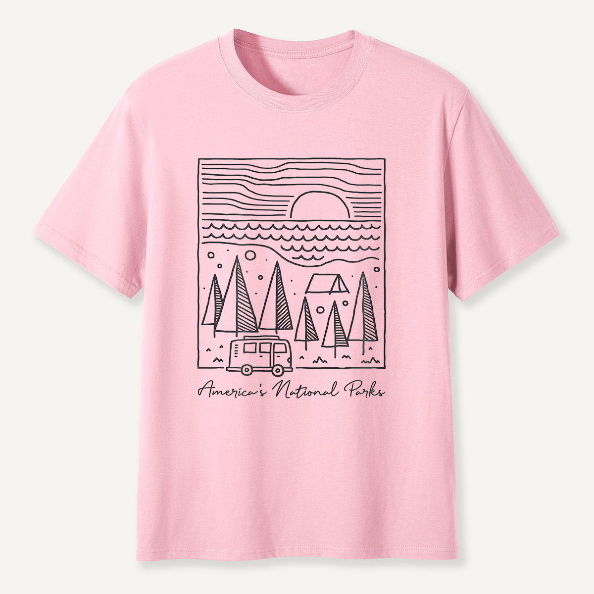 America’s National Parks Line Art Camper T-Shirt