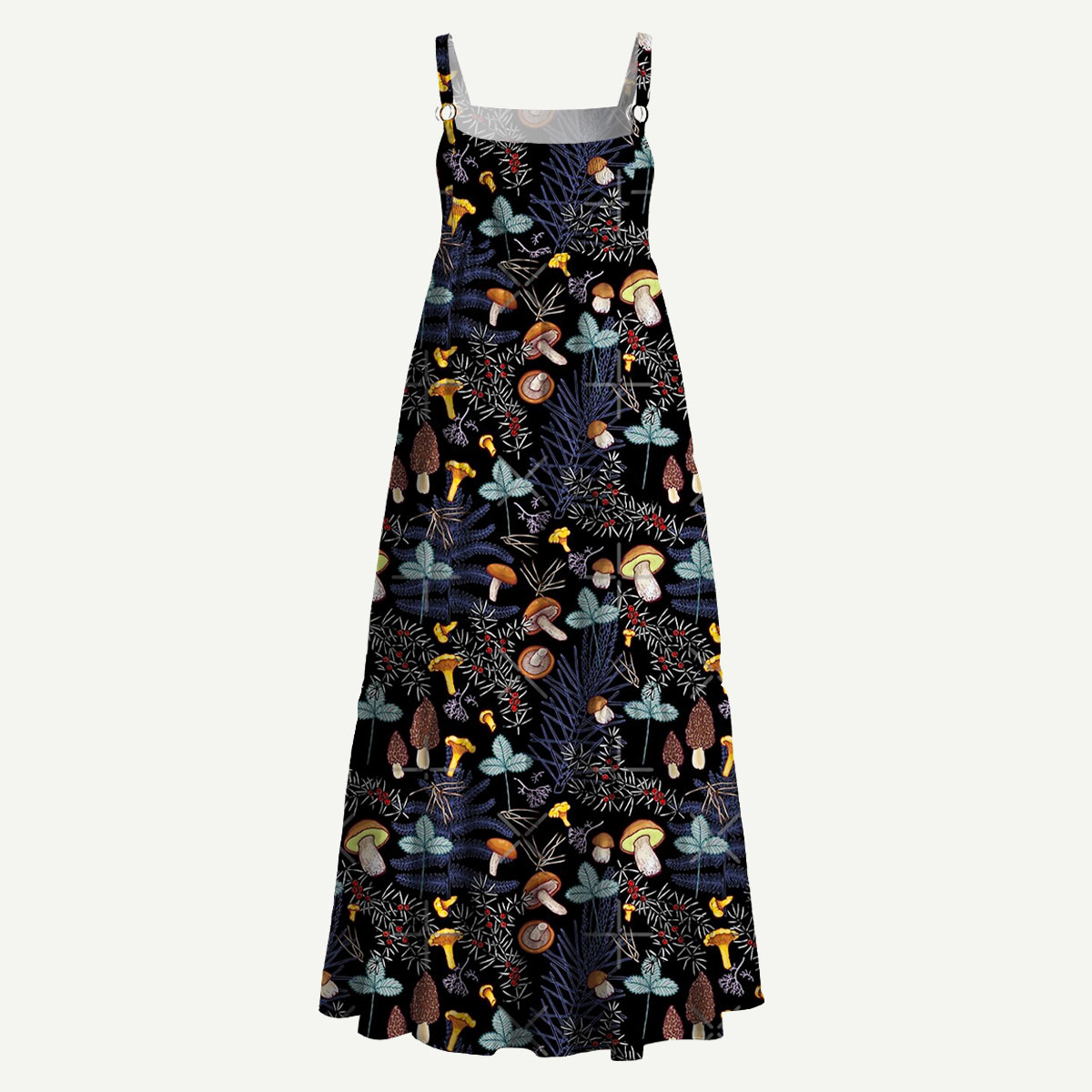 Dark Wild Forest Mushrooms Straps Maxi Dress With Pocket