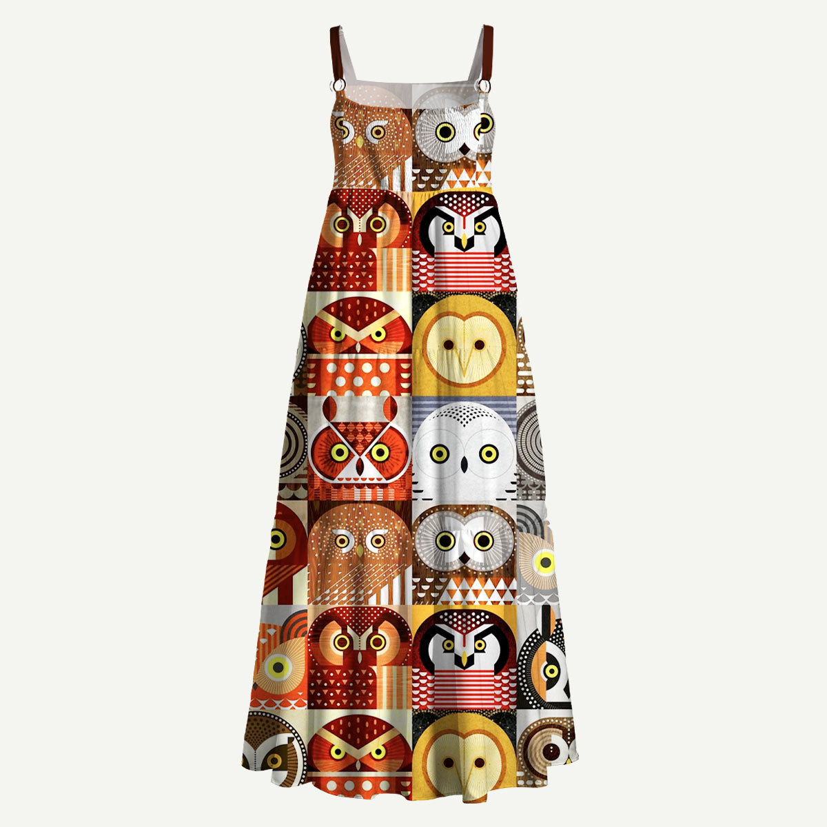 North American Owls Straps Maxi Dress With Pocket