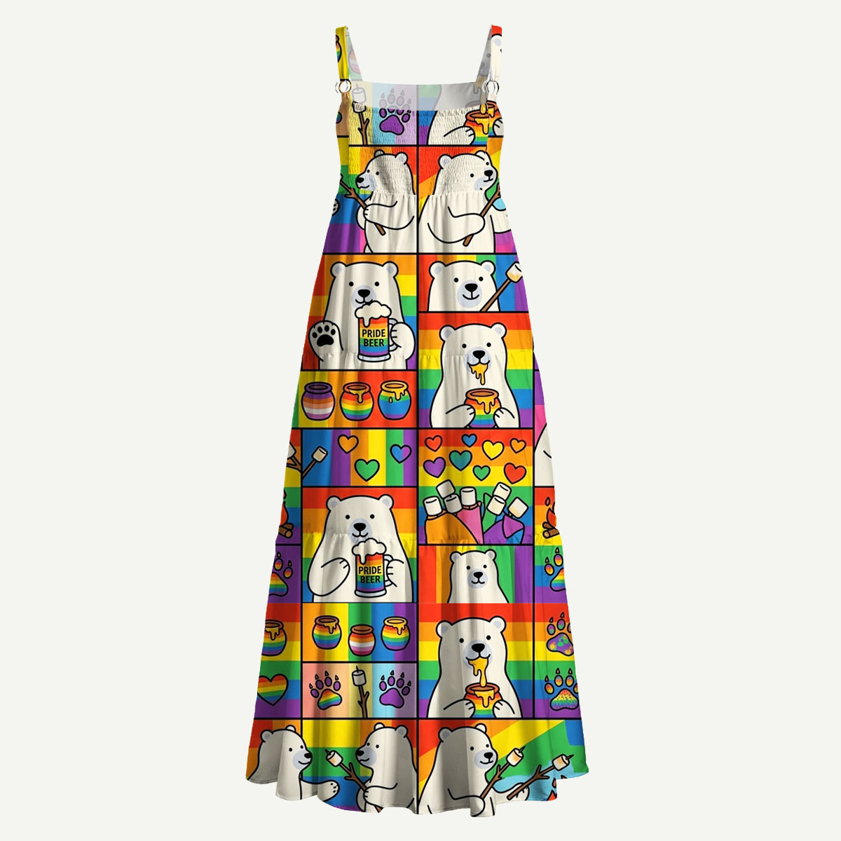 Rainbow Pride Bear Straps Maxi Dress With Pocket