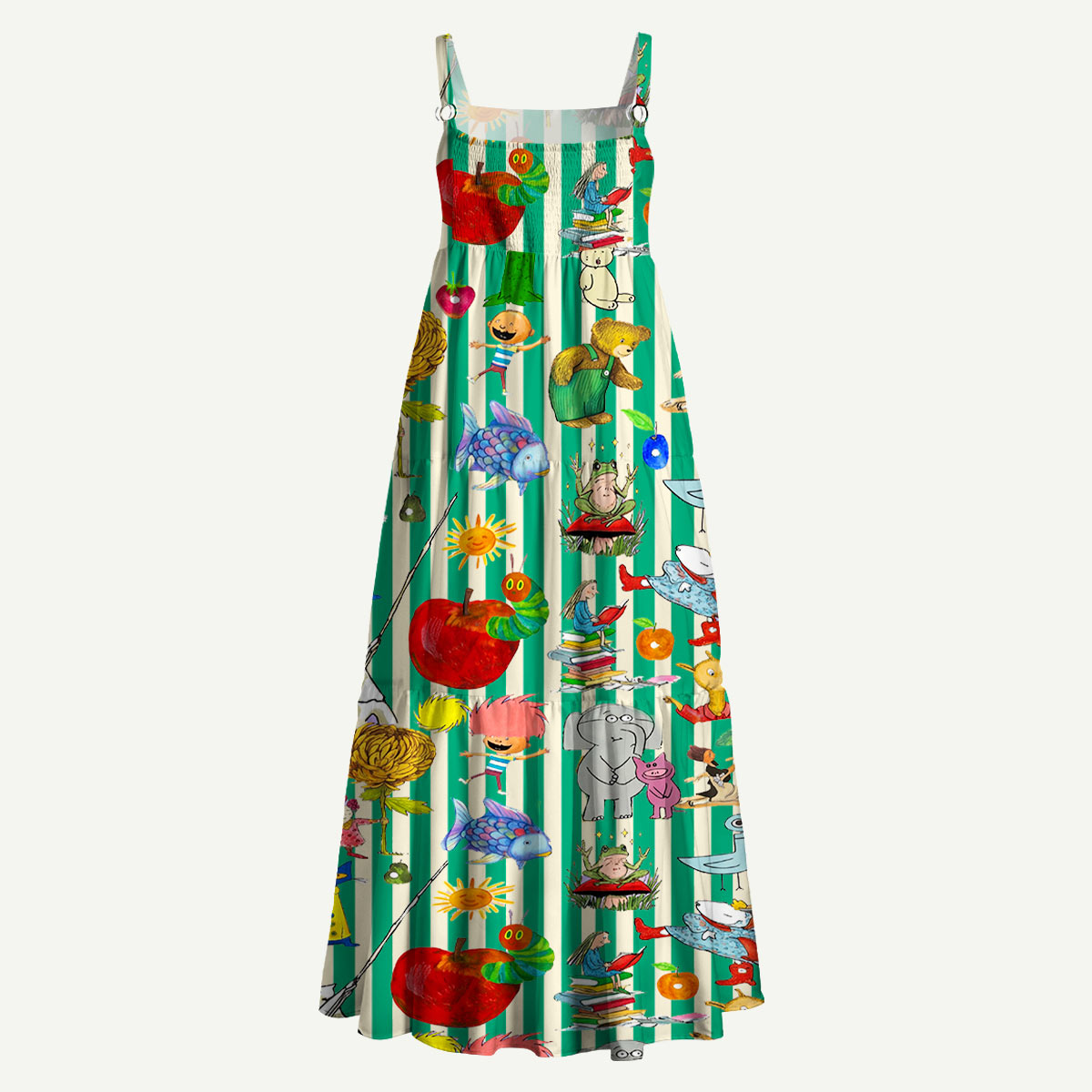 Whimsical Animal and Fruit Straps Maxi Dress With Pocket
