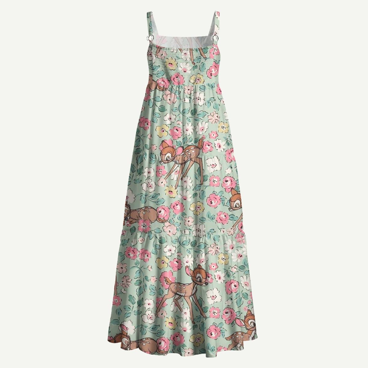 Woodland Deer Floral Straps Maxi Dress With Pockets