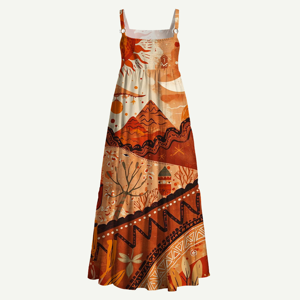Sunlit Desert Horizon Straps Maxi Dress With Pockets