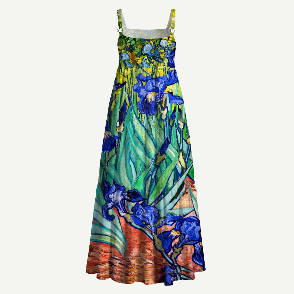 Blue Iris Oil Painting Straps Maxi Dress With Pockets