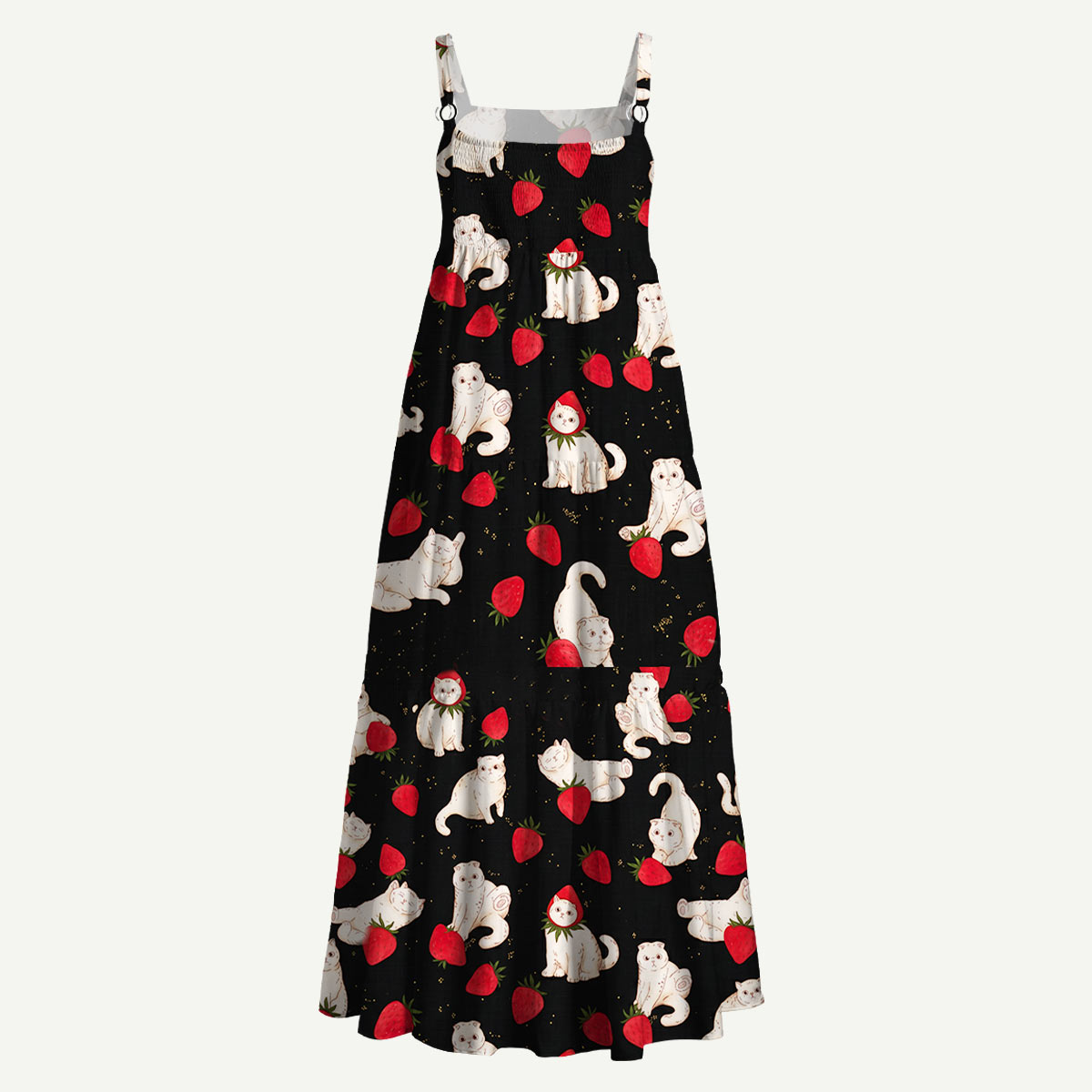 Strawberry Cat Story Straps Maxi Dress With Pockets