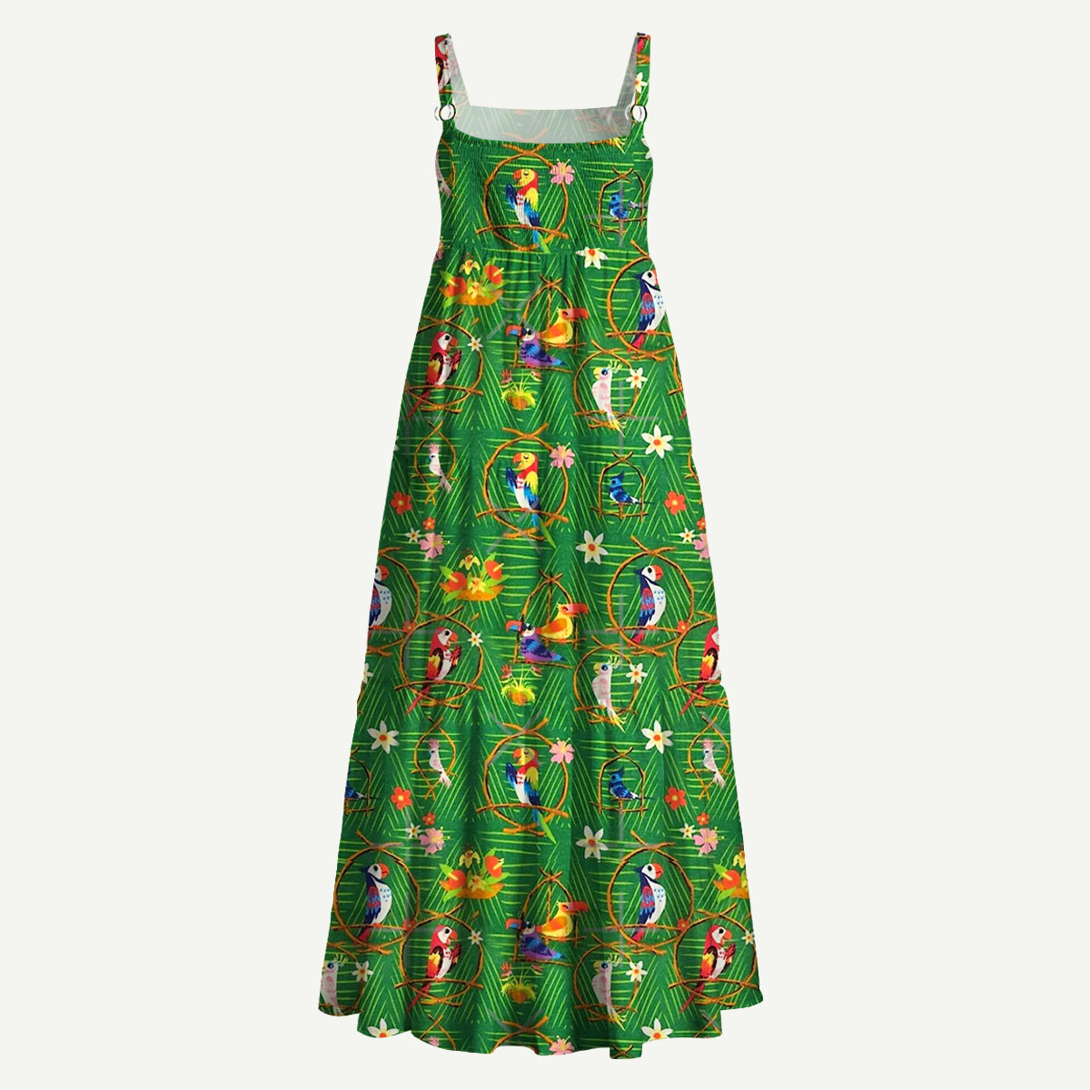 Tropical Parrot Garden Straps Maxi Dress With Pockets