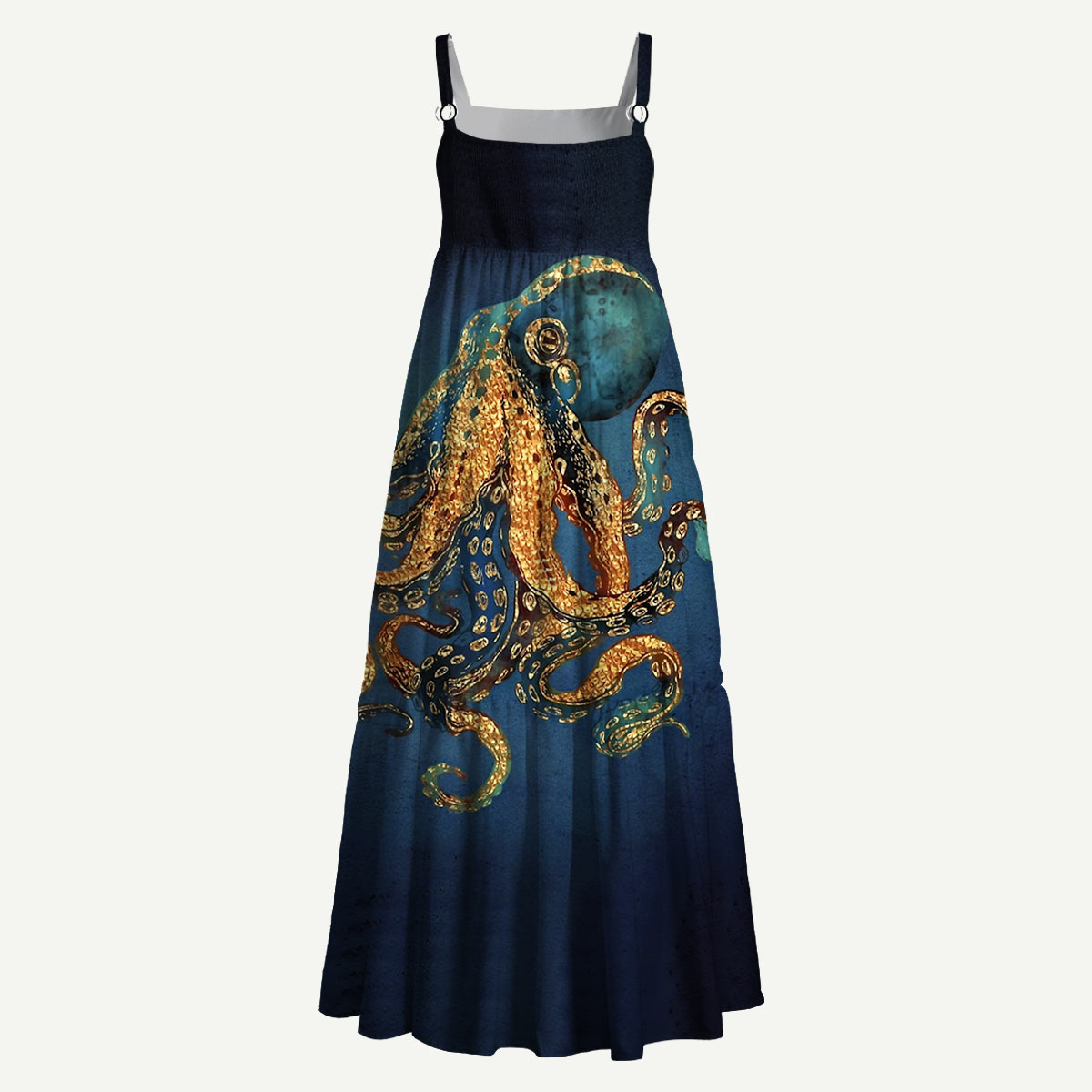 Octopus Ocean Straps Maxi Dress With Pockets