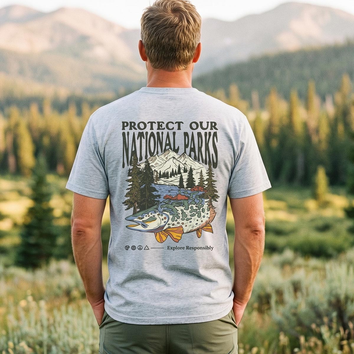 Nature Hiking Explorer Mountain Fish T-Shirt