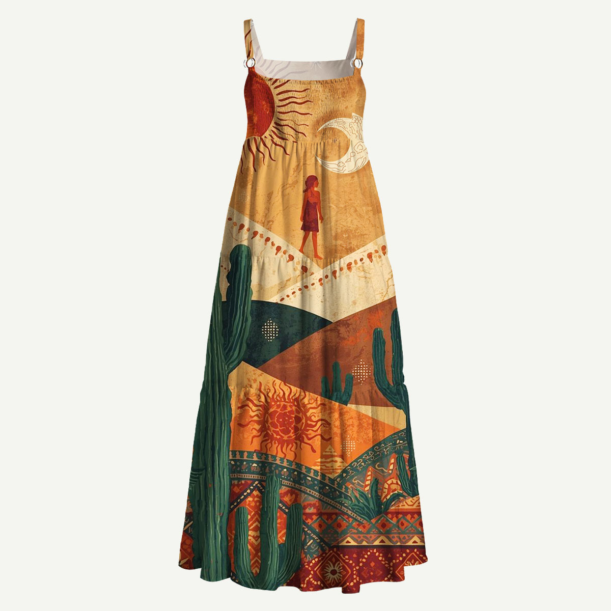 Desert Sun Bohemian Straps Maxi Dress With Pockets