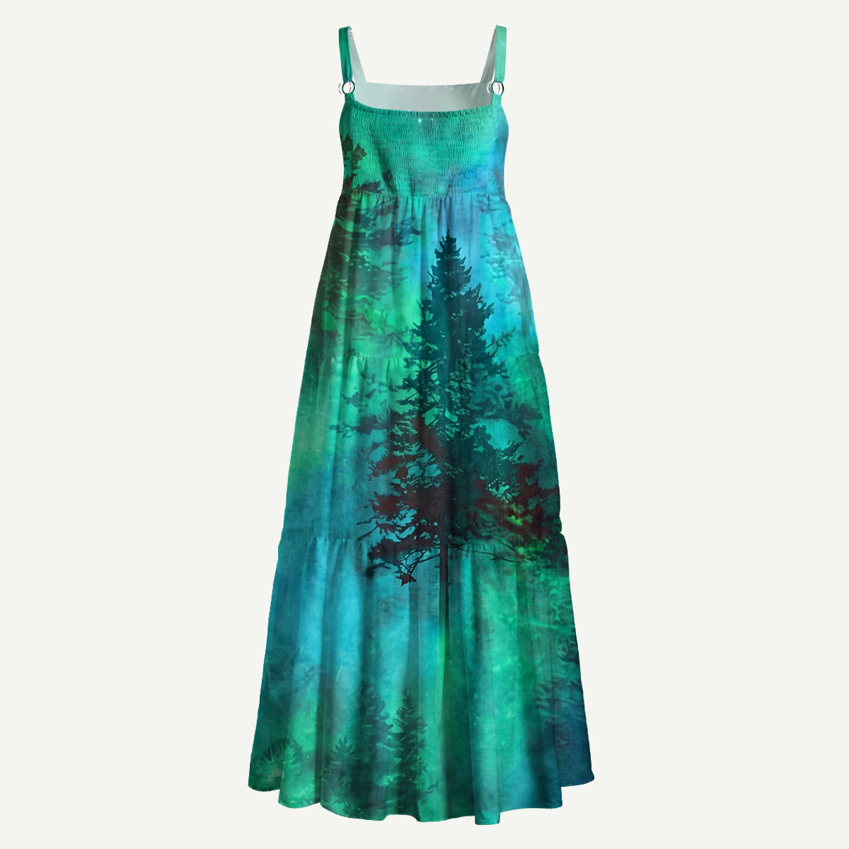 Nature Glowing Forest Tree Straps Maxi Dress With Pockets