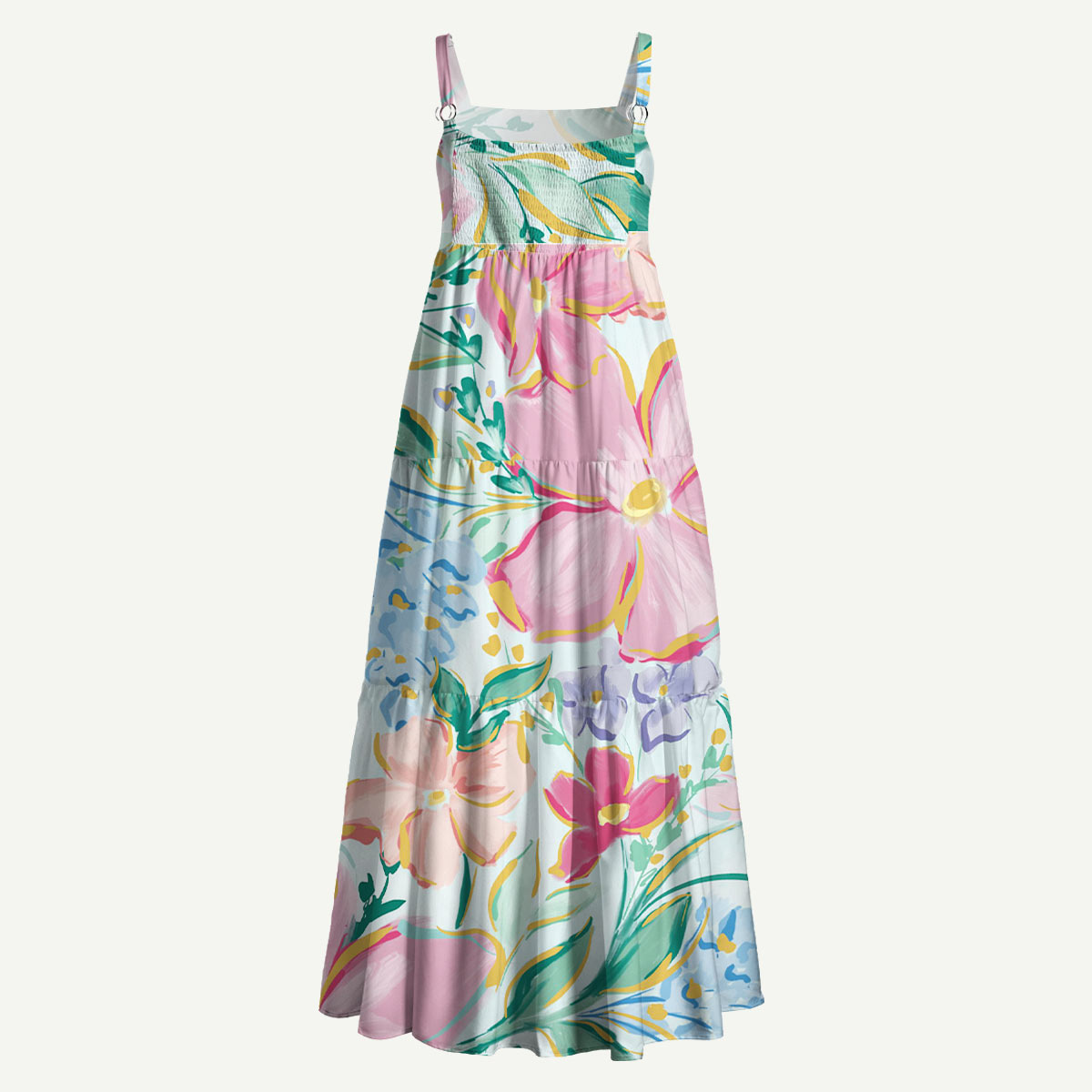 Watercolor Dream Pastel Floral Straps Maxi Dress With Pockets