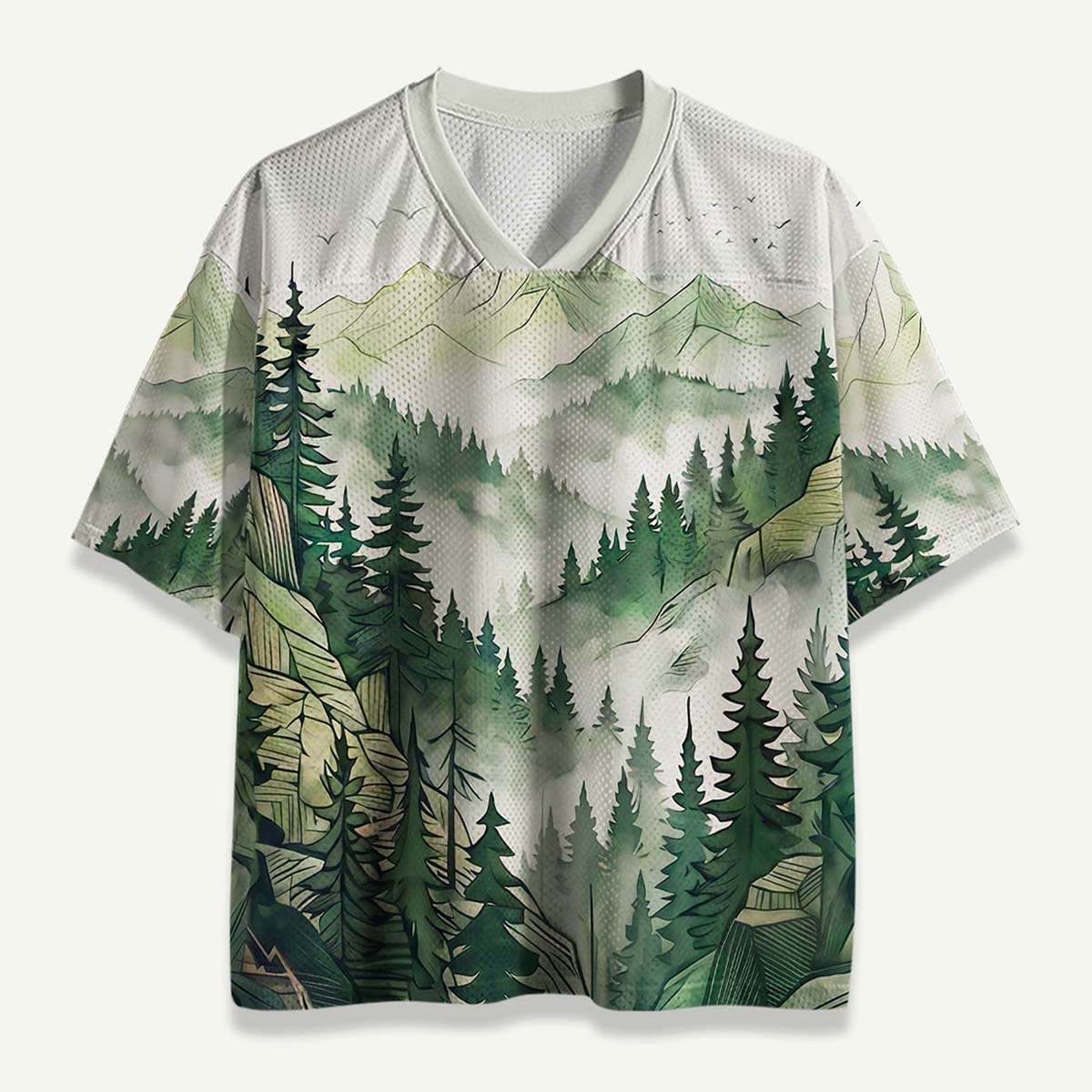 Misty Pine Forest Mountain Landscape Mesh Jersey