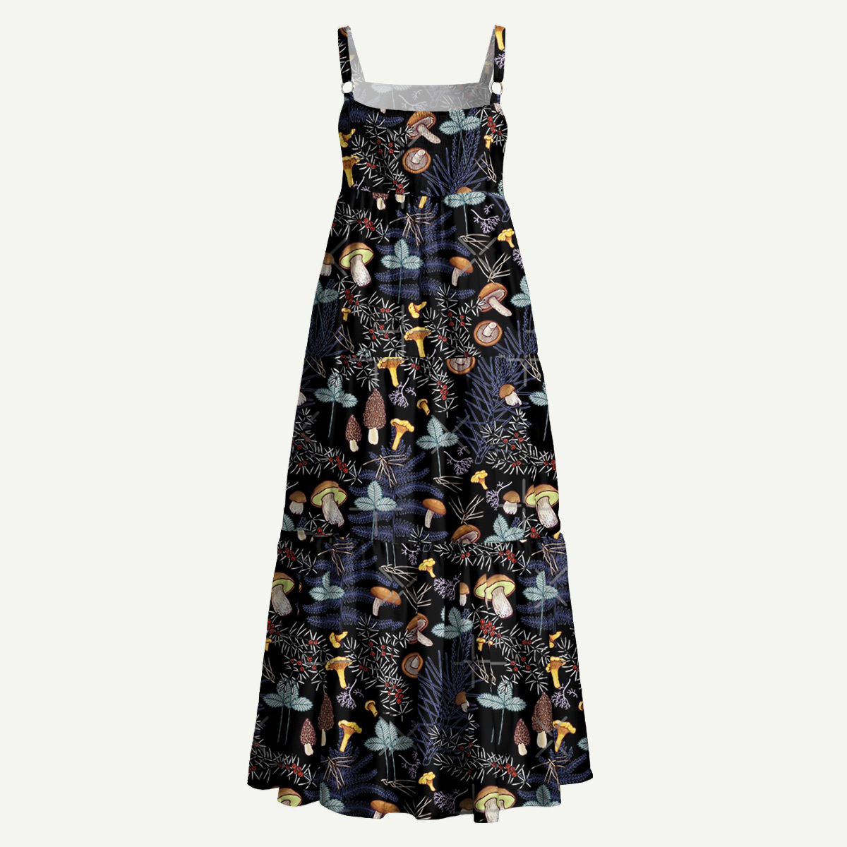 Dark Wild Forest Mushrooms Straps Maxi Dress With Pockets