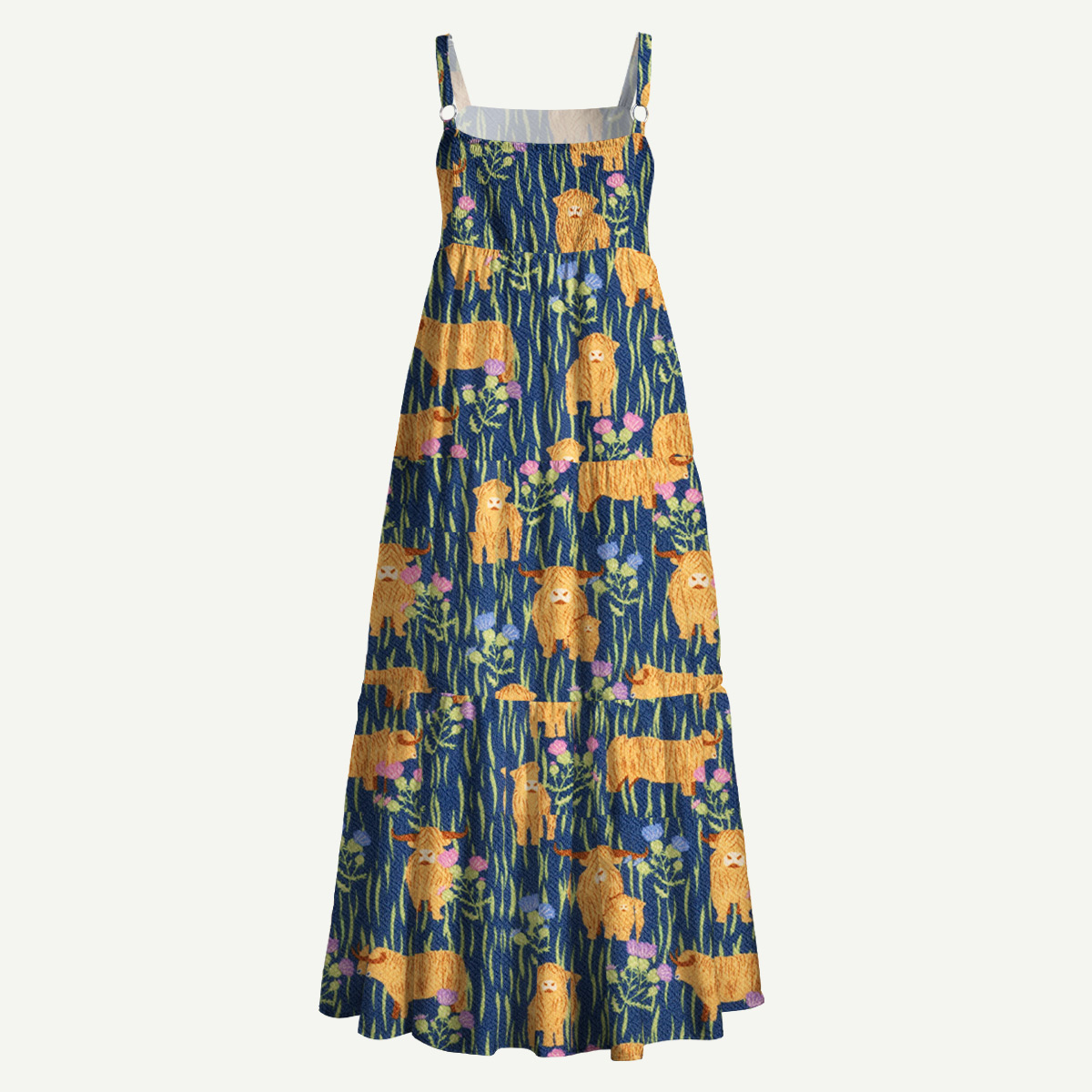 Highland Cow Meadow Story Straps Maxi Dress With Pockets
