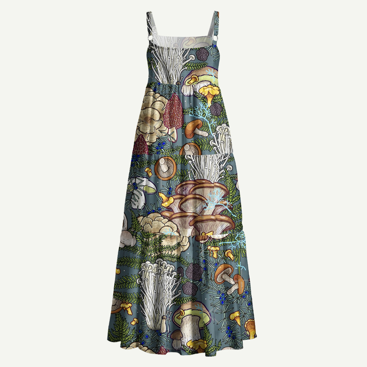 Dark Woodland Mushroom Forest Straps Maxi Dress With Pockets
