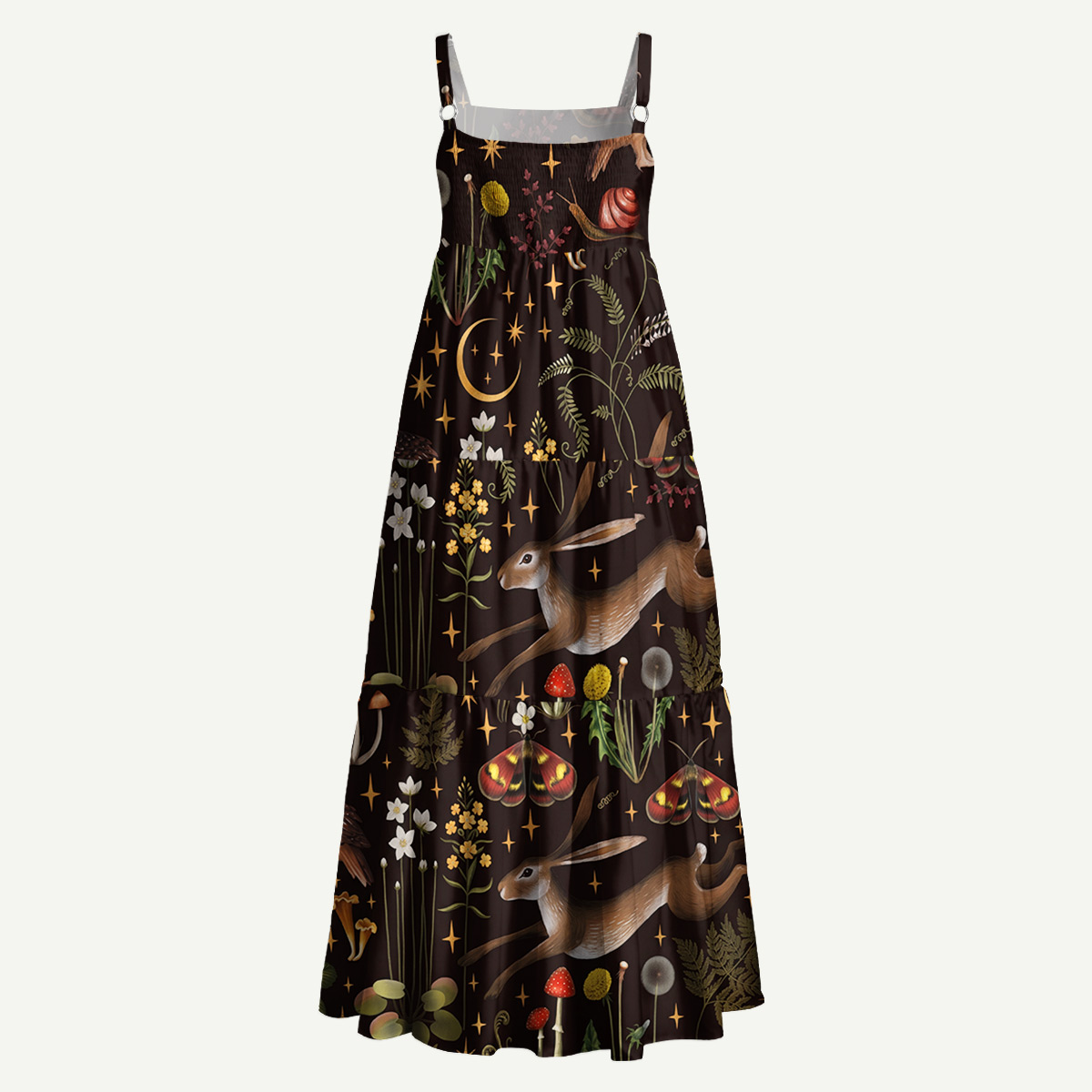 Woodland Animals and Mushroom Straps Maxi Dress