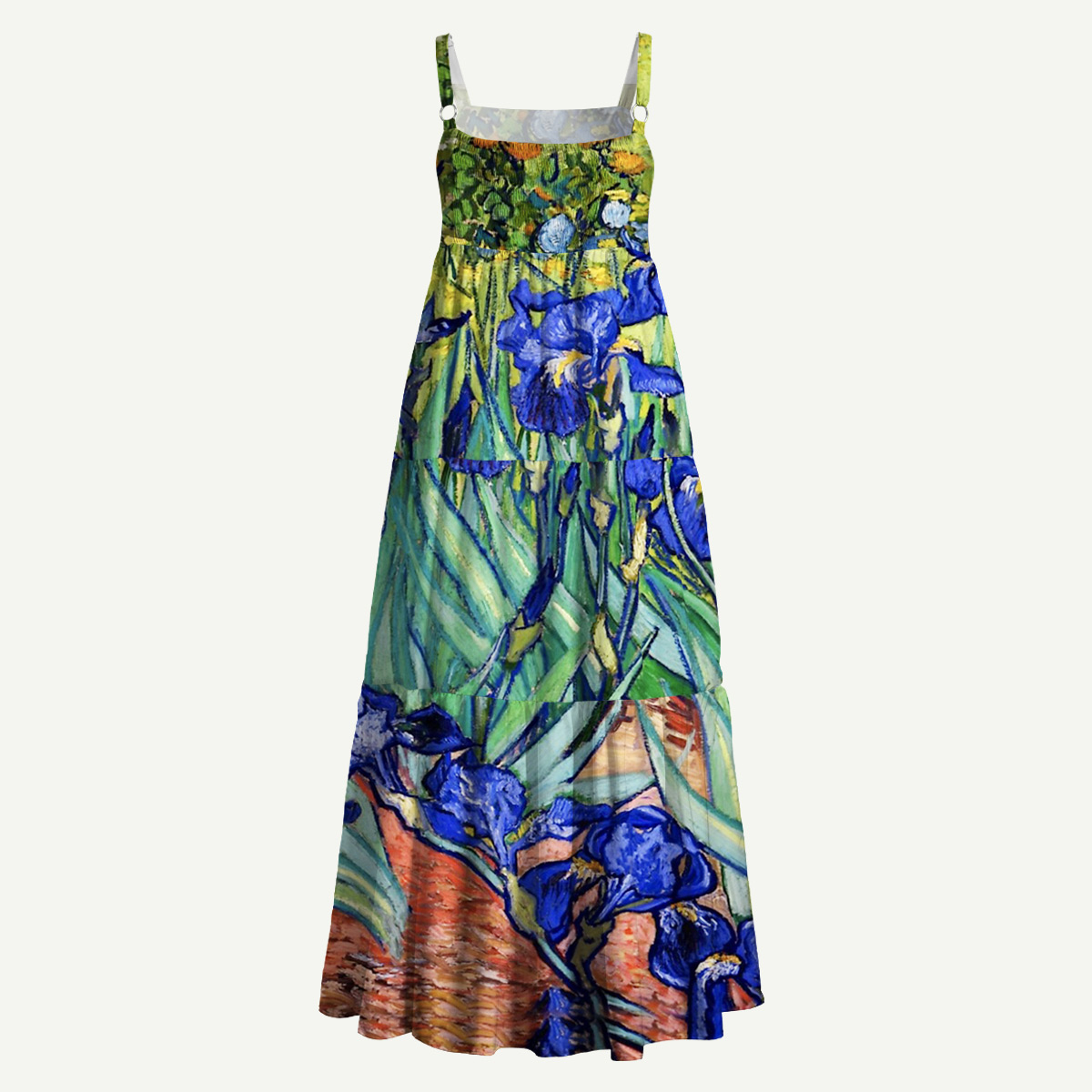 Blue Iris Oil Painting Straps Maxi Dress With Pockets