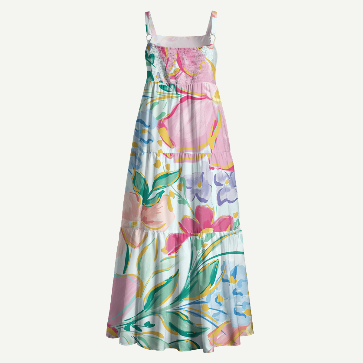 Watercolor Dream Pastel Floral Straps Maxi Dress With Pockets