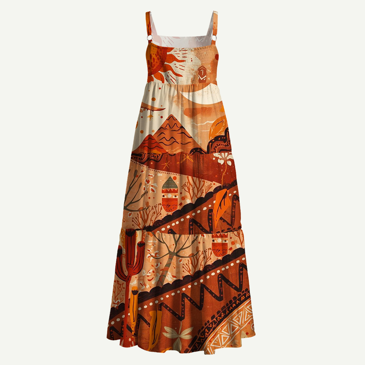 Sunlit Desert Horizon Straps Maxi Dress With Pockets