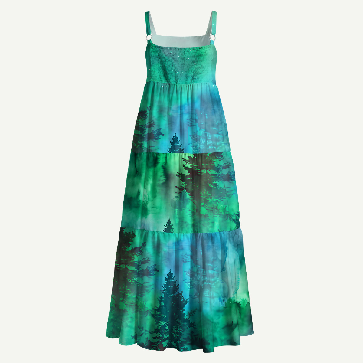 Nature Glowing Forest Tree Straps Maxi Dress With Pockets