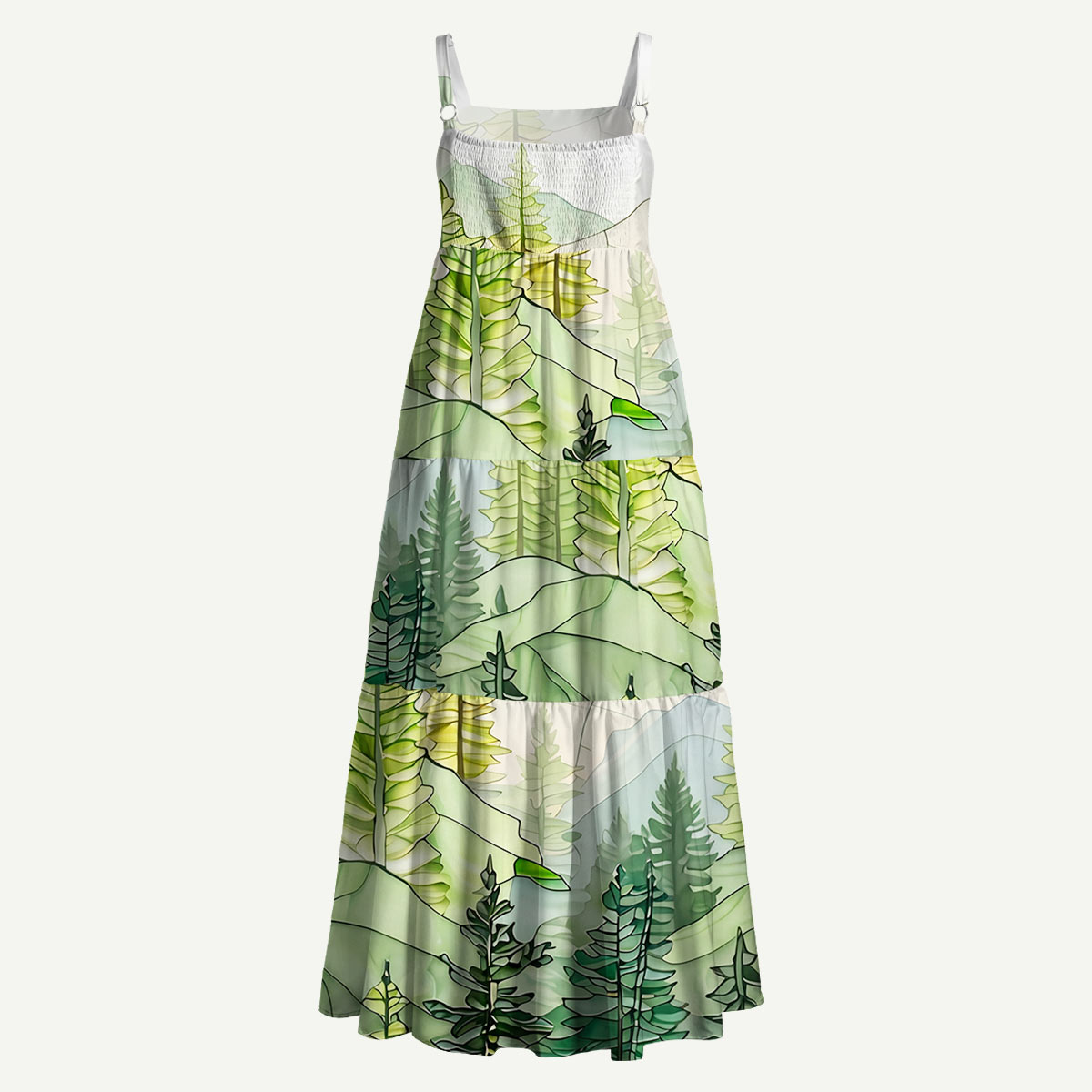 Pine Trees and Mountain Haze Straps Maxi Dress With Pockets
