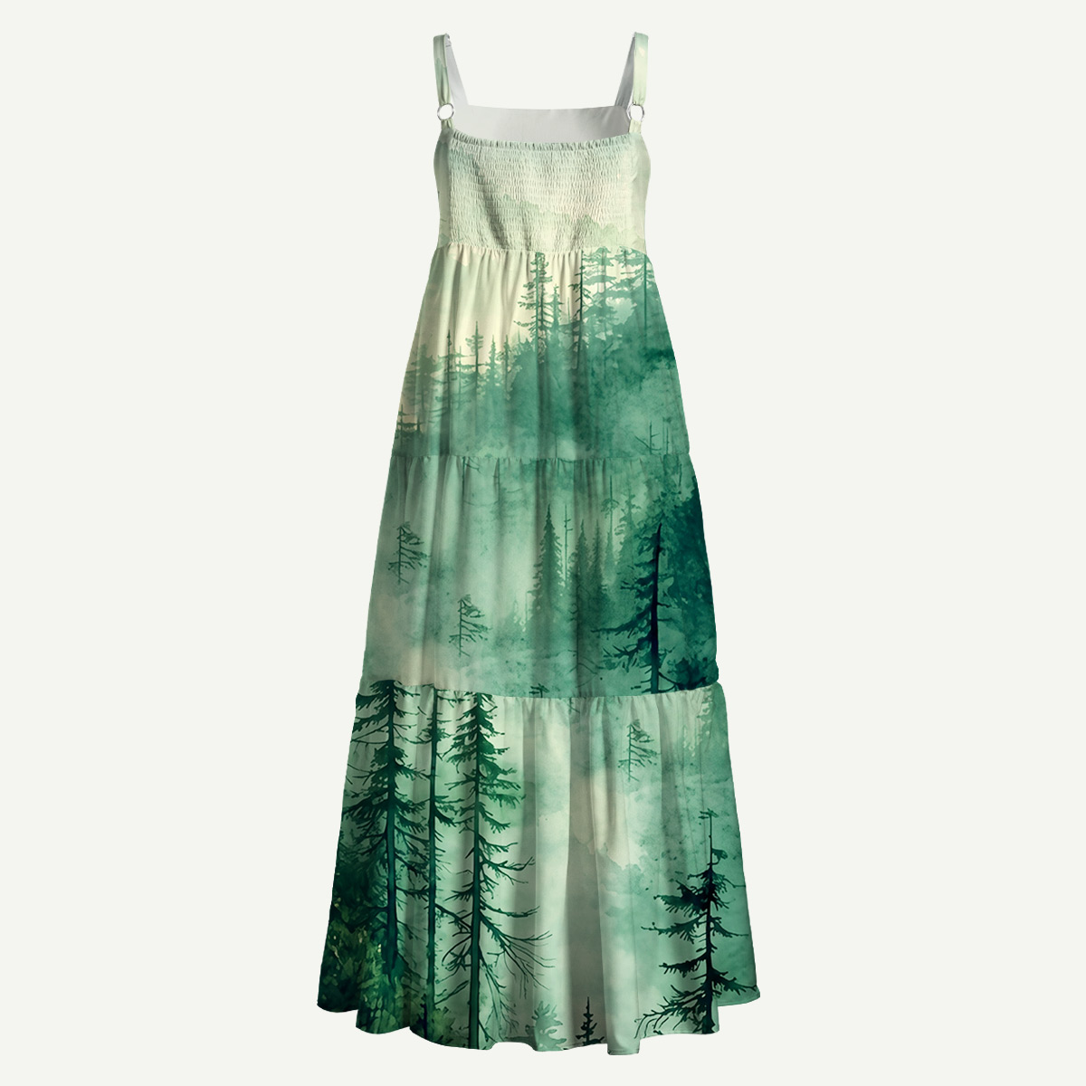 Misty Pine Forest Straps Maxi Dress With Pockets