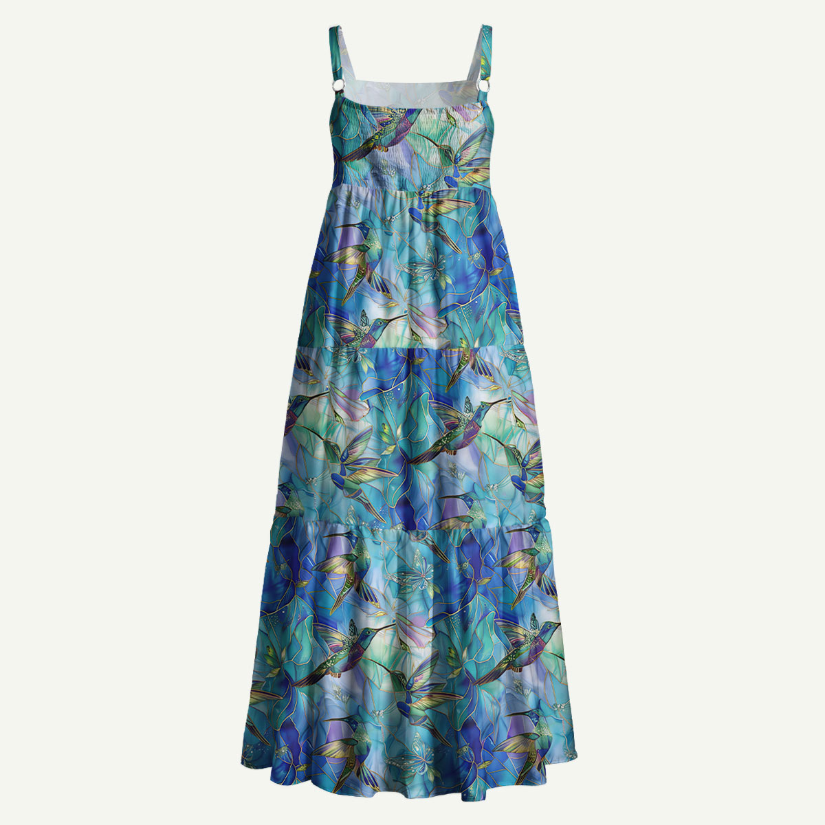 Hummingbird Garden Straps Maxi Dress With Pockets