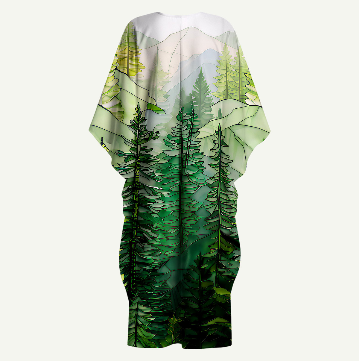 Pine Trees and Mountain Haze Sleeve Kaftan Dress