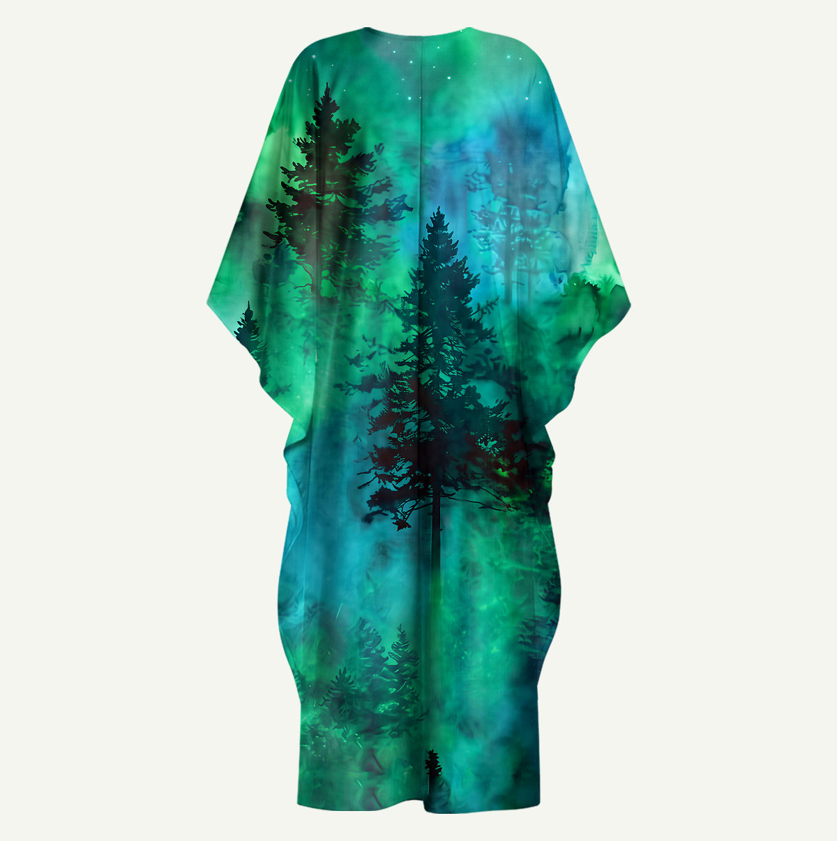 Nature Glowing Forest Tree Sleeve Kaftan Dress