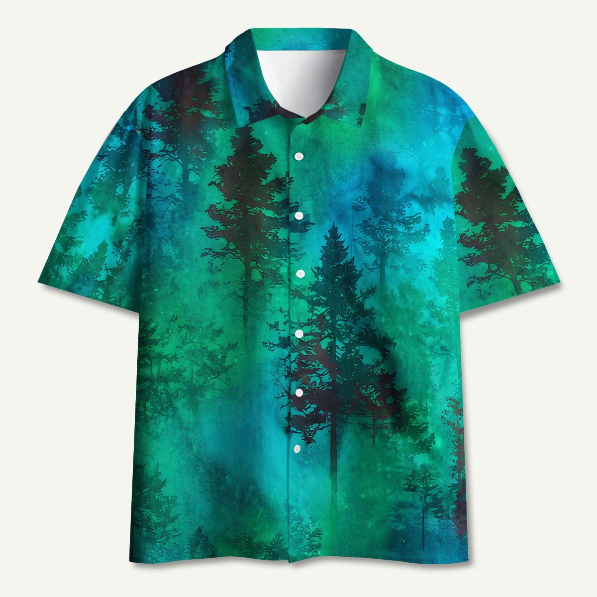 Nature Glowing Forest Tree Hawaii Button Up Pocket Shirt