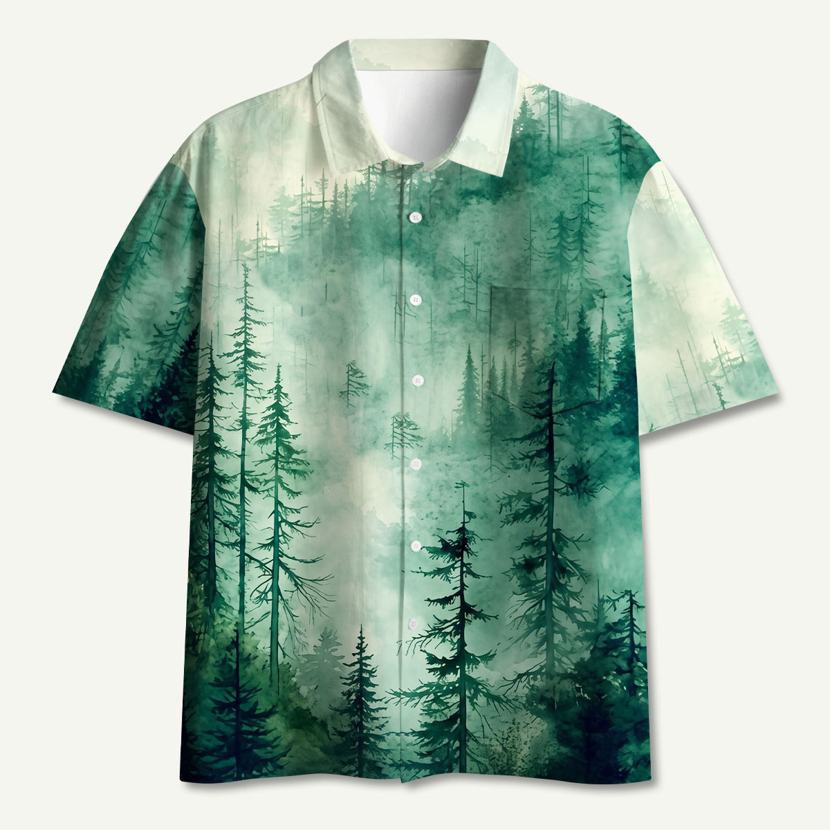 Misty Pine Forest Hawaii Button Up Pocket Shirt