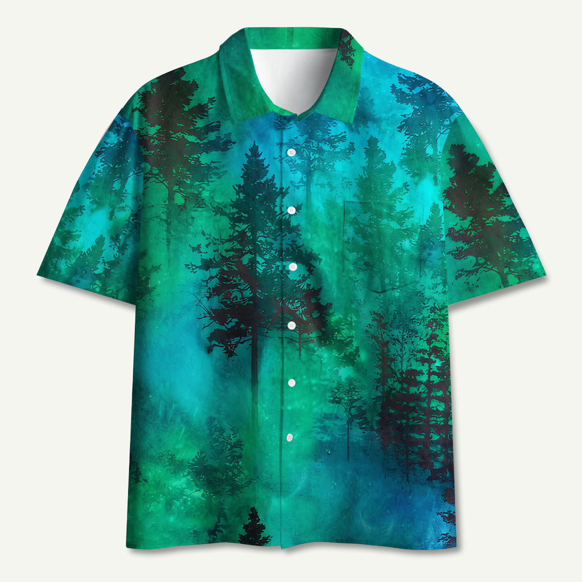 Nature Glowing Forest Tree Hawaii Button Up Pocket Shirt