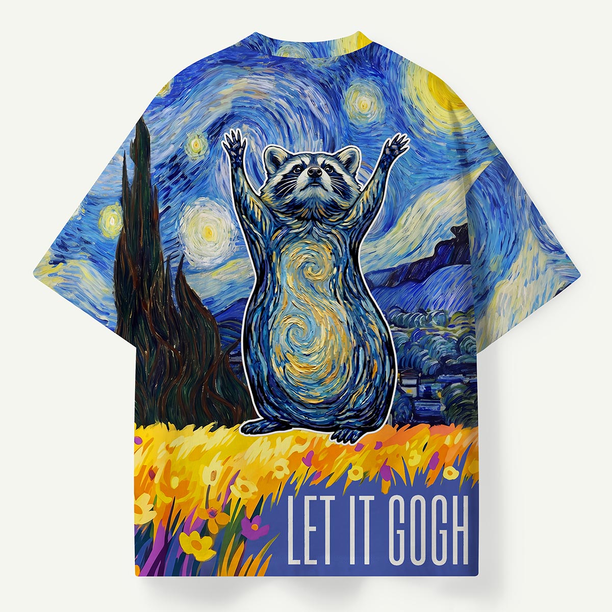Raccoon Swirl Night Sky Field Let It Gogh Premium Eco Tee