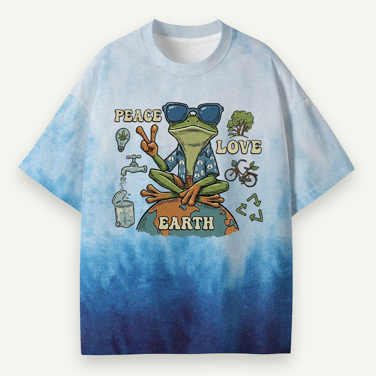 Peace Love Earth Frog Eco All-Over Print T-Shirt