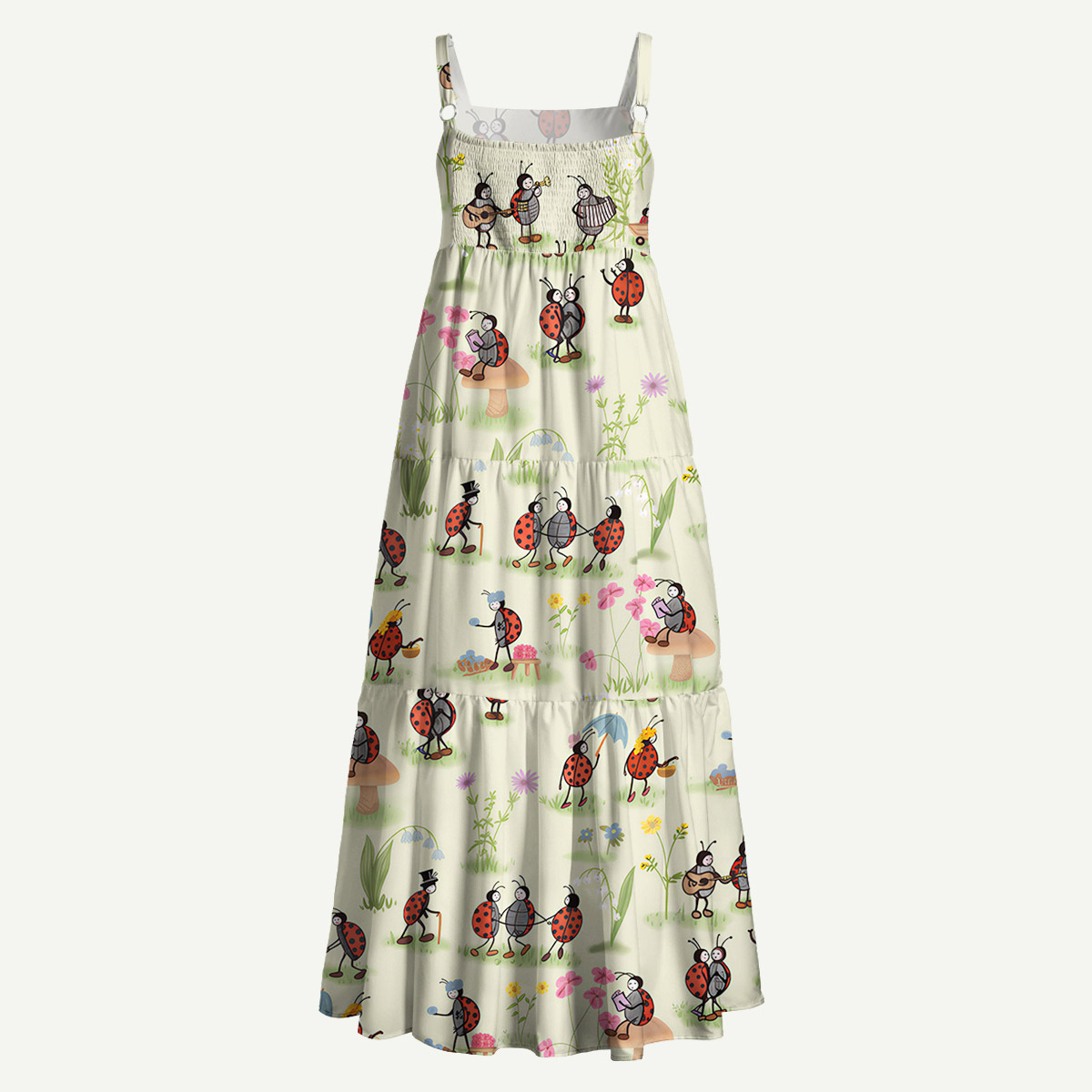 Ladybug and Flower Straps Maxi Dress With Pockets