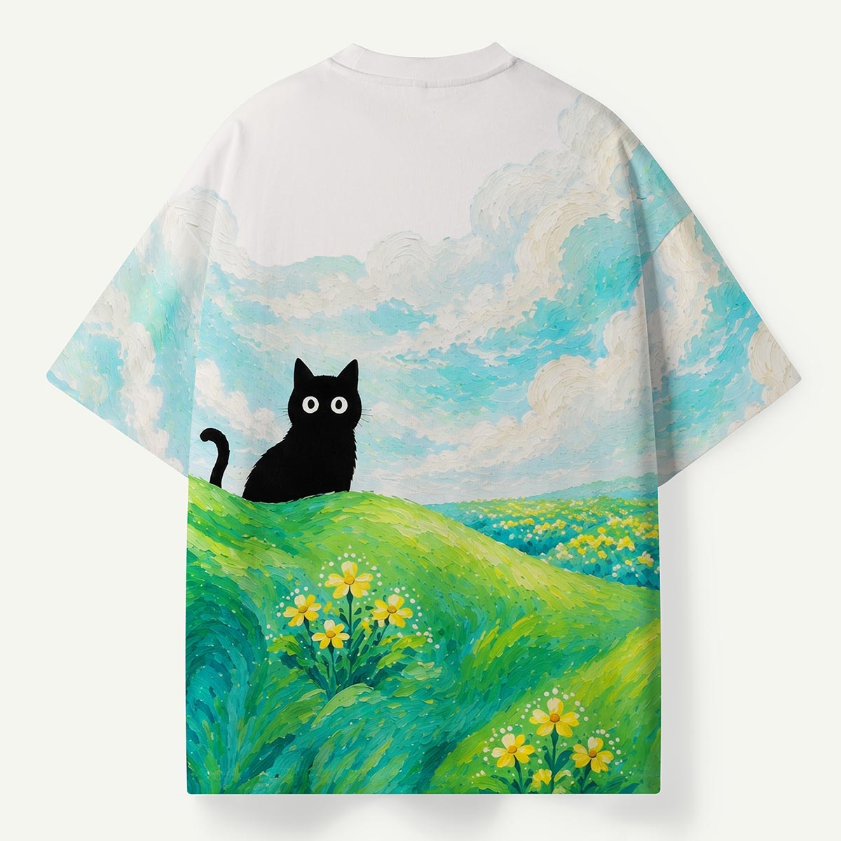 Black Cat on Green Meadow Oil Premium Eco Tee