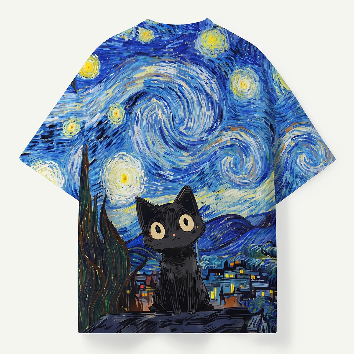 Swirling Night Sky Black Cat Premium Eco Tee