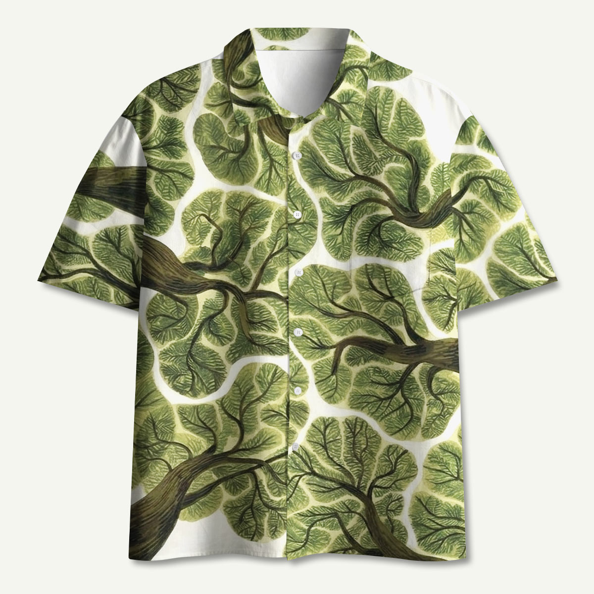 Nature Forest Green Tree Canopy Hawaii Button Up Pocket Shirt
